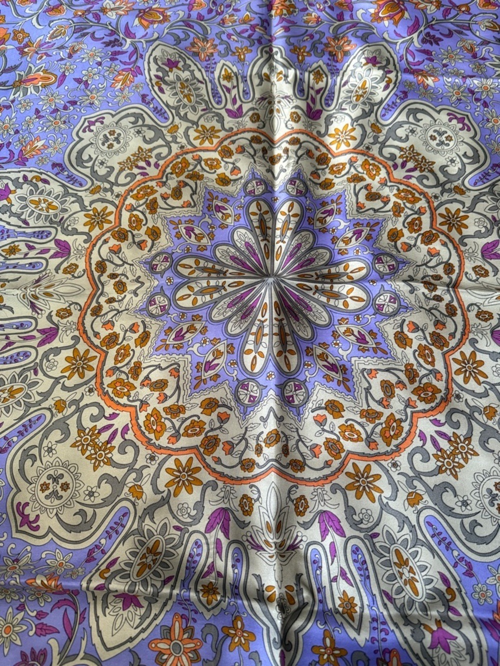 Silk-Feel Floral Paisley Scarf in Purple and Fuchsia - Picture 4 of 9
